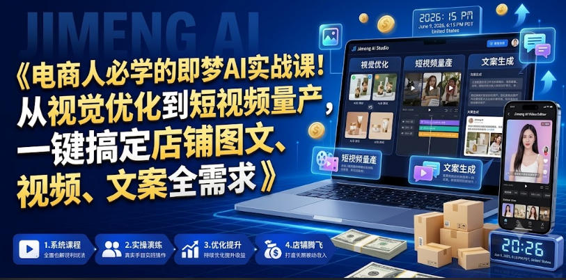 电商人必学的即梦AI实战课！从视觉优化到短视频量产，一键搞定店铺图文、视频、文案全需求-冒泡网
