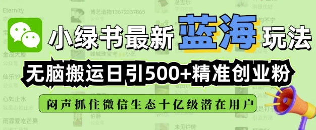 小绿书无脑搬运引流，全自动日引500精准创业粉，微信生态内又一个闷声发财的机会-冒泡网