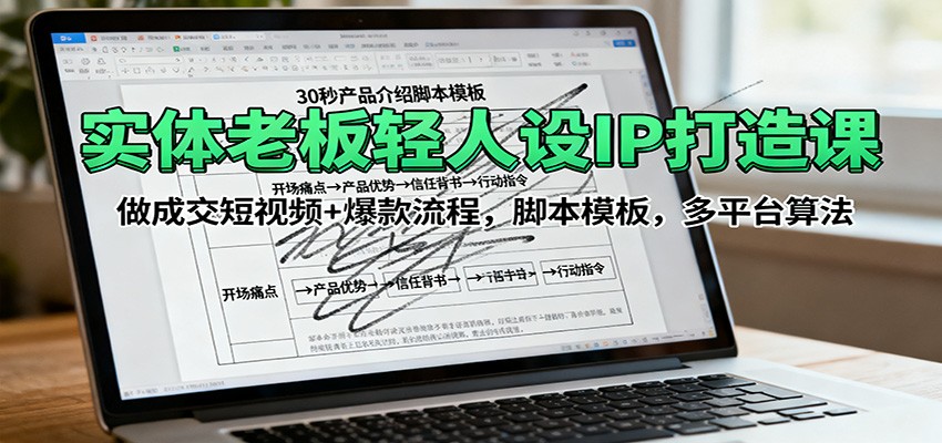 实体老板轻人设IP打造课：做成交短视频+爆款流程，脚本模板，多平台算法-冒泡网