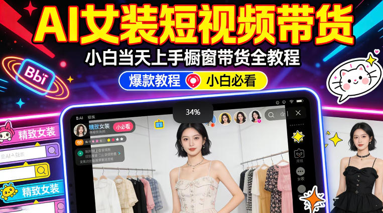 AI女装短视频橱窗带货：小白零门槛当天上手，高佣金爆款轻松賺！-冒泡网