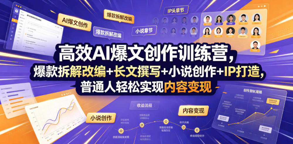 高效AI爆文创作训练营，爆款拆解改编+长文撰写+小说创作+IP打造，普通人轻松实现内容变现-冒泡网