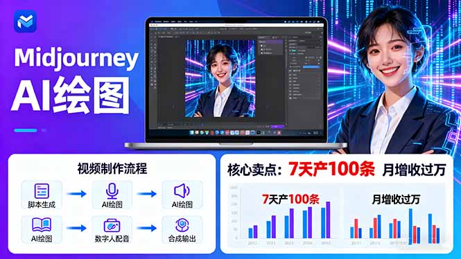 AI绘图照片开口说话视频制作：Midjourney+数字人，7天产100条月增收过万-冒泡网