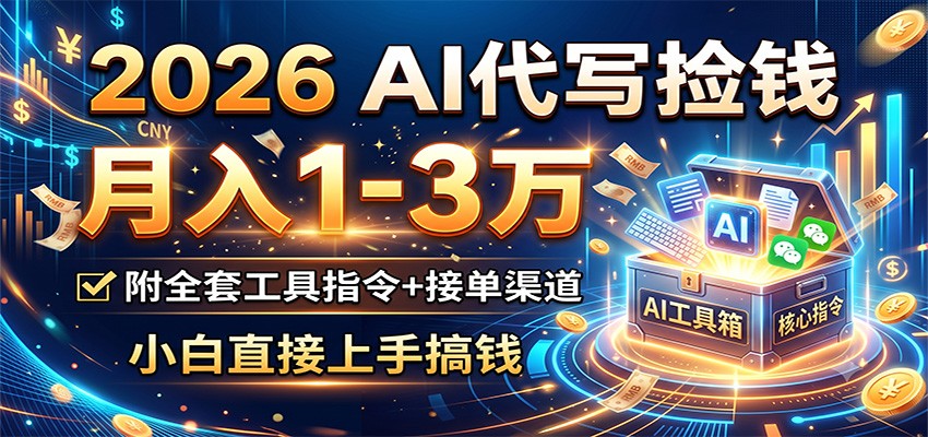 2026 AI代写捡钱，月入1-3万，附全套工具指令+接单渠道，小白直接上手搞钱-冒泡网