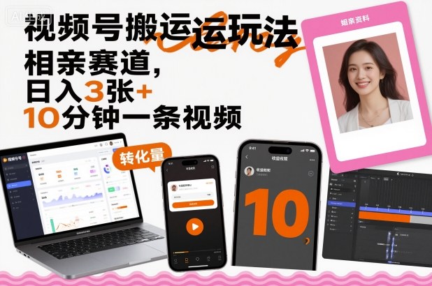 视频号搬运玩法，相亲赛道，日入3张+，10分钟一条视频-冒泡网