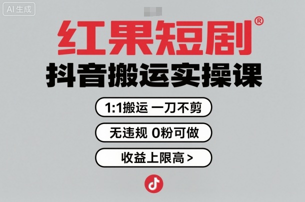 红果短剧拉新之抖音搬运实操课，1：1搬运，一刀不剪，无违规，0粉可做，收益上限高-冒泡网