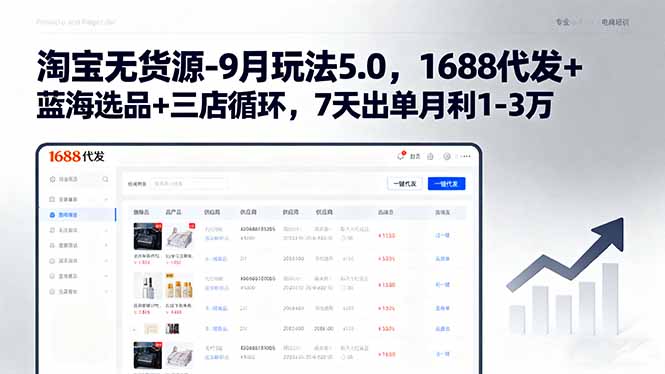 淘宝无货源-9月玩法5.0，1688代发+蓝海选品+三店循环，7天出单月利1-3万-冒泡网