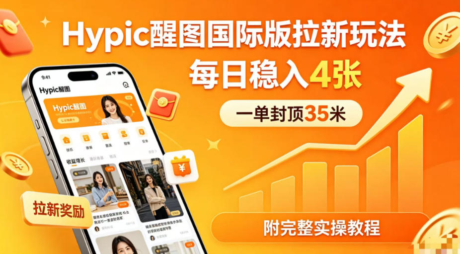 一单封顶35米，实测Hypic醒图国际版拉新玩法，每日稳入4张(附完整实操教程)-冒泡网
