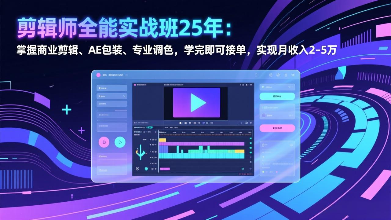 剪辑师全能实战班25年：掌握商业剪辑、AE包装、专业调色，学完即可接单，实现月收入2-5万-冒泡网