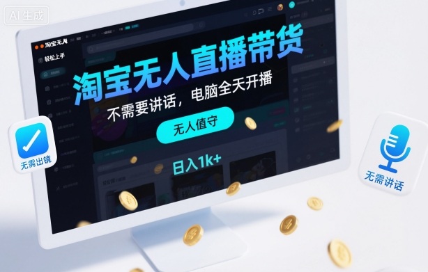 淘宝无人直播带货,不需要出镜,不需要讲话,电脑全天开播,轻松上手,日入1k+【揭秘】-冒泡网