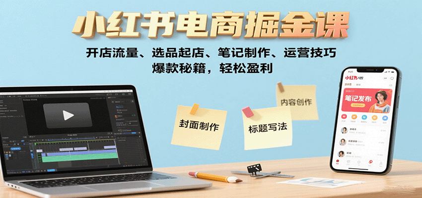1bf3b4a7edefcdf7dd6c5e7f11030385.png 小红书电商掘金课:开店流量、选品起店、笔记制作、运营技巧,爆款秘籍,轻松盈利