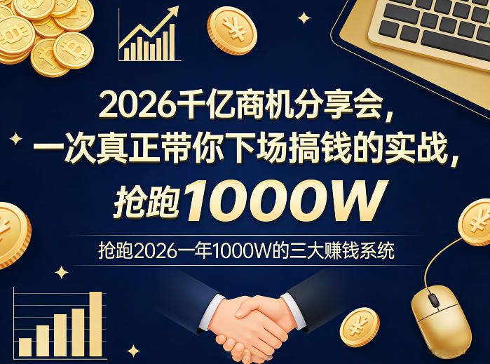 2026千亿商机分享会，一次真正带你下场搞钱的实战，抢跑2026一年1000W的三大賺钱系统-冒泡网