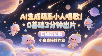 AI生成萌系小人唱歌，0基础3分钟出片，28个作品涨粉8.9W，单条最高19W赞，日入四位数，小白直接抄作业-冒泡网