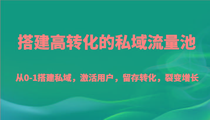 搭建高转化的私域流量池 从0-1搭建私域，激活用户，留存转化，裂变增长(20节课)-冒泡网