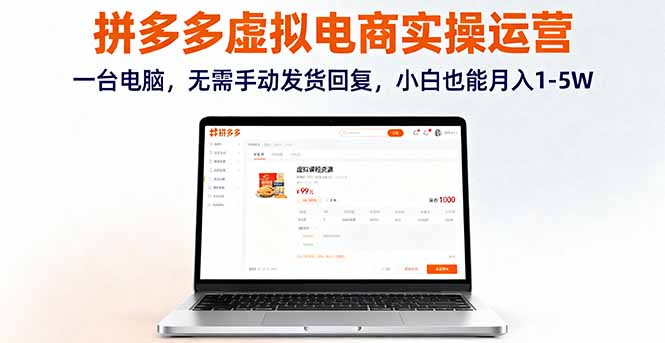 拼多多虚拟电商实操运营，一台电脑，无需手动发货回复，小白也能月入1-5W-冒泡网