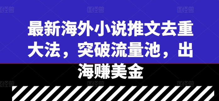 最新海外小说推文去重大法，突破流量池，出海赚美金-冒泡网