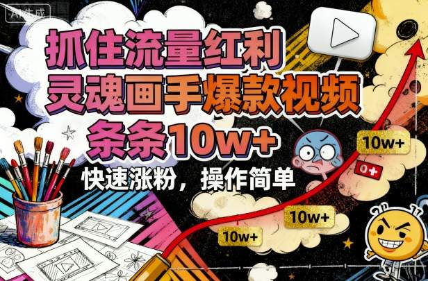 抓住流量红利，灵魂画手爆款视频，条条10w+，快速涨粉，操作简单-冒泡网