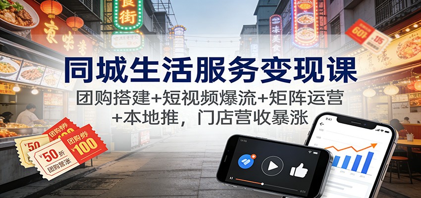 同城生活服务变现课：团购搭建+短视频爆流+矩阵运营+本地推，门店营收暴涨-冒泡网