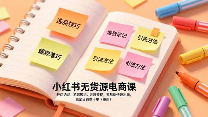 1f3c6ad14314b7551f4f3c3a13af7777.jpeg 小红书无货源电商课,开店选品、笔记搬运、运营变现,零基础快速出单,稳定日销数十单(更新