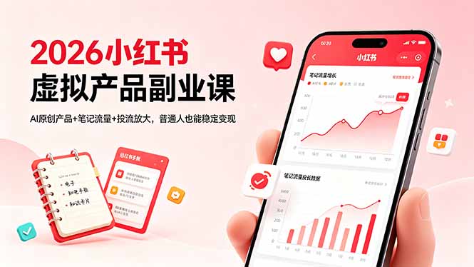 2026小红书虚拟产品副业课,AI原创产品+笔记流量+投流放大,普通人也能稳定变现-冒泡网