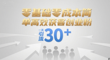 零基础零成本简单高效获客创业粉，一天引流30+-冒泡网