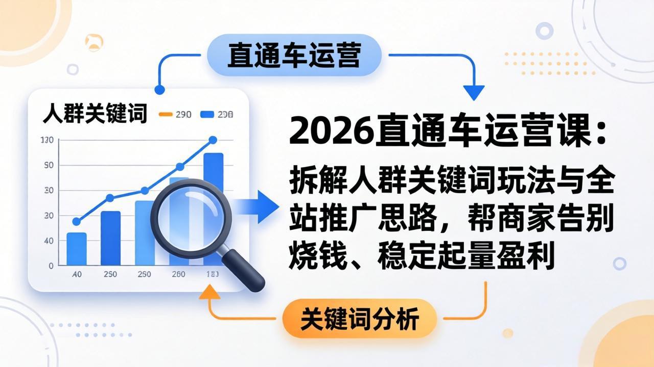 2026直通车运营课：拆解人群关键词玩法与全站推广思路，帮商家告别烧钱、稳定起量盈利-冒泡网