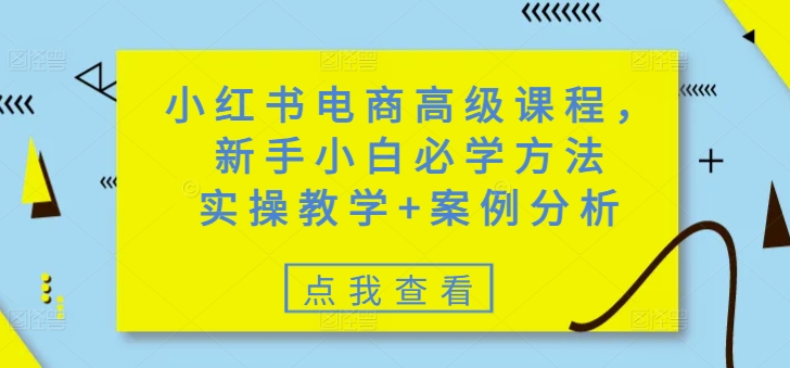 小红书电商高级课程，新手小白必学方法，实操教学+案例分析-冒泡网