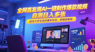 全网首发用AI一键制作爆款视频，自测日入多张，适合大学生宝妈兼职创业，保姆级教程-冒泡网