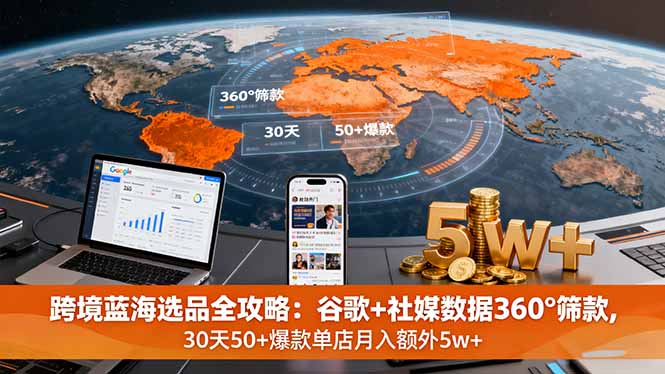 跨境蓝海选品全攻略：谷歌+社媒数据360°筛款,30天50+爆款单店月入额外5w+-冒泡网