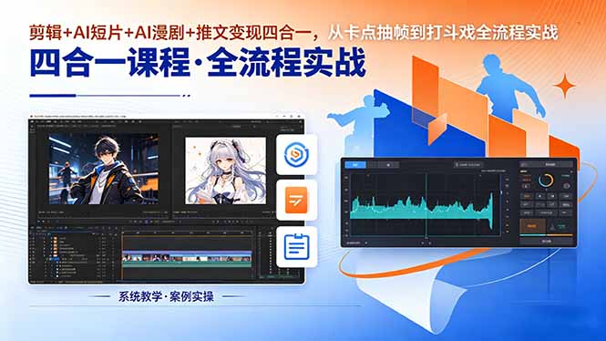 2573c1c90151c13a7d5862e2aedf5a98.jpeg 剪辑+AI短片+AI漫剧+推文变现四合一,从卡点抽帧到打斗戏全流程实战
