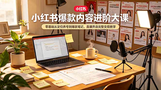 小红书爆款内容进阶大课，零基础从定位养号到爆款笔记，直播开店完整变现教学-冒泡网