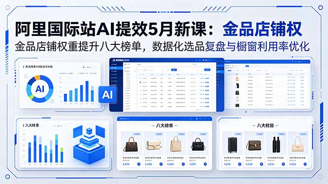 阿里国际站AI提效5月新课：金品店铺权重提升八大榜单，数据化选品复盘与橱窗利用率优化-冒泡网