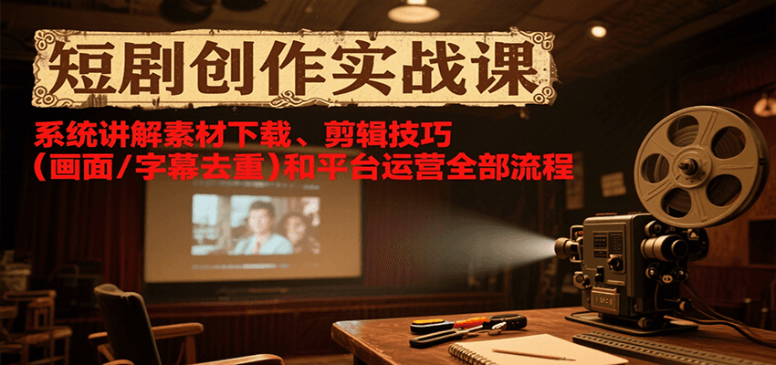 短剧创作实战课，系统讲解素材下载、剪辑技巧(画面/字幕去重)和平台运营全部流程-冒泡网