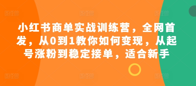 小红书商单实战训练营，全网首发，从0到1教你如何变现，从起号涨粉到稳定接单，适合新手-冒泡网