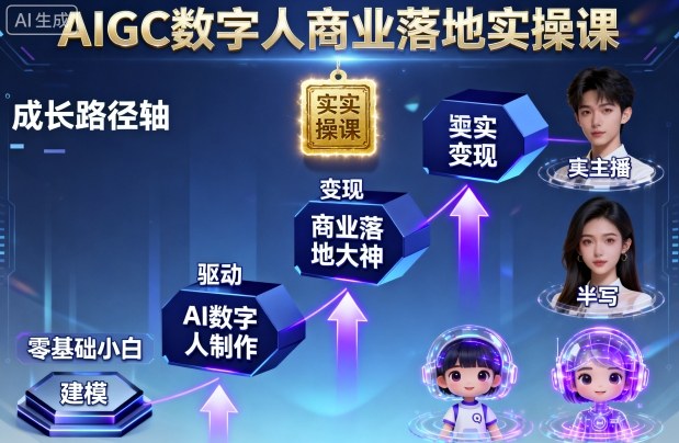 AIGC数字人商业落地实操课，从零基础小白到AI数字人大神-冒泡网