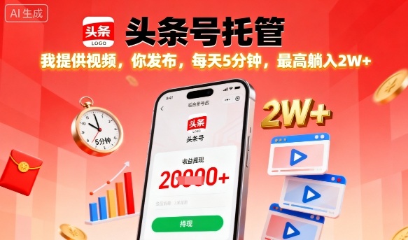 【头条号托管】我提供视频，你发布，每天5分钟，最高躺入2W+【揭秘】-冒泡网