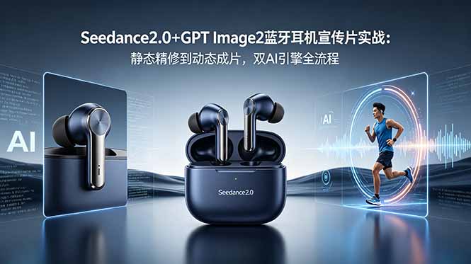 Seedance2.0+GPT Image2蓝牙耳机宣传片实战：静态精修到动态成片，双AI引擎全流程-冒泡网