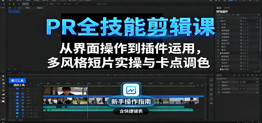 2aaa0fbbd011e181ac0f362b4c45f0e6.jpeg PR全技能剪辑课:从界面操作到插件运用,多风格短片实操与卡点调色