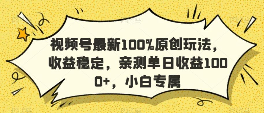 视频号最新100%原创玩法，收益稳定，亲测单日收益1000+，小白专属【揭秘】-冒泡网