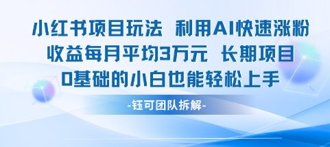 适合小白操作的小红书新项目，利用AI快速涨粉，收益每月平均1W+-冒泡网