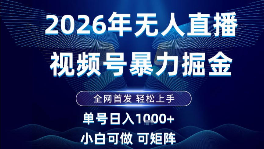 2026最新视频号无人直播掘金，全网首发，小白可以玩，长期稳定日入1k+【揭秘】-冒泡网