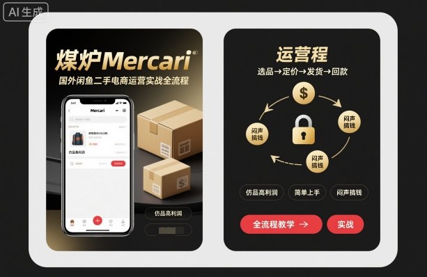 煤炉Mercari国外闲鱼二手电商运营实战全流程，仿品高利润，简单上手，闷声搞钱-冒泡网