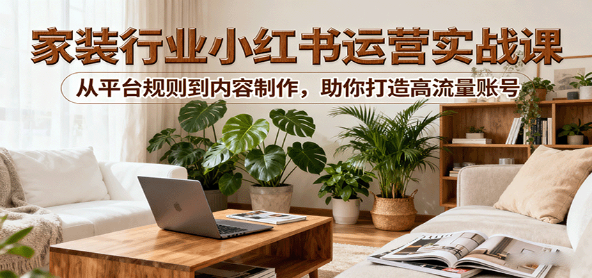 小红书家装行业运营实战课：从平台规则到内容制作，助你打造高流量账号-冒泡网