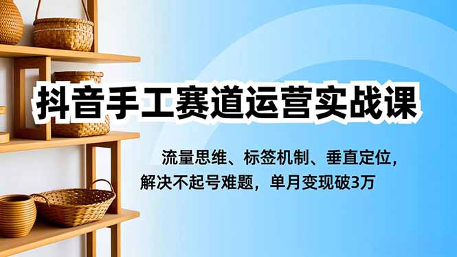 抖音手工赛道运营实战课，流量思维、标签机制、垂直定位，解决不起号难题，单月变现破3万-冒泡网