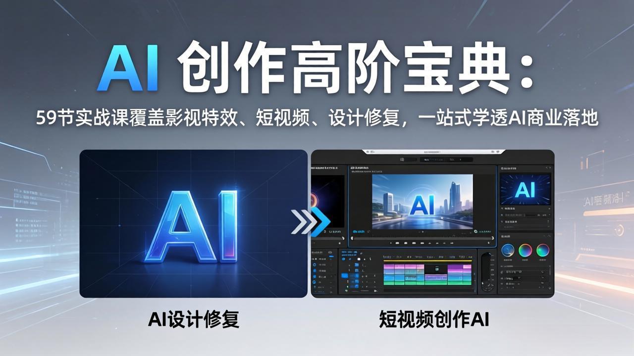 AI 创作高阶宝典：59节实战课覆盖影视特效、短视频、设计修复，一站式学透AI商业落地-冒泡网