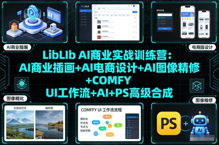 LibLIb AI商业实战训练营：AI商业插画+AI电商设计+AI图像精修+COMFY UI工作流+AI+PS高级合成-冒泡网