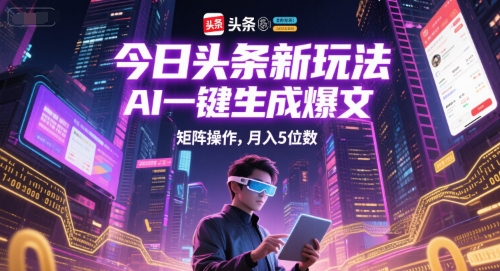 今日头条新玩法，AI一键生成爆文，矩阵操作，月入5位数-冒泡网