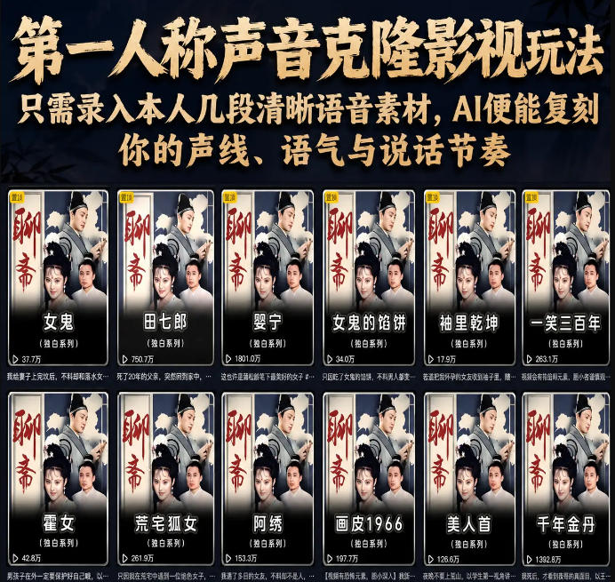 2ee0f97bb7a79b6a4a9a26a3849c51cc.jpeg 第一人称声音克隆影视玩法,只需录入本人几段清晰语音素材,AI便能复刻你的声线、语气与说话节奏
