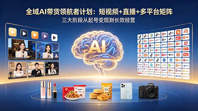 全域AI带货领航者计划：短视频+直播+多平台矩阵，三大阶段从起号变现到长效经营-冒泡网