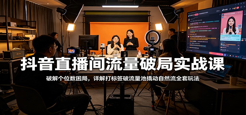 抖音直播间流量破局实战课：破解个位数困局，详解打标签破流量池撬动自然流全套玩法-冒泡网