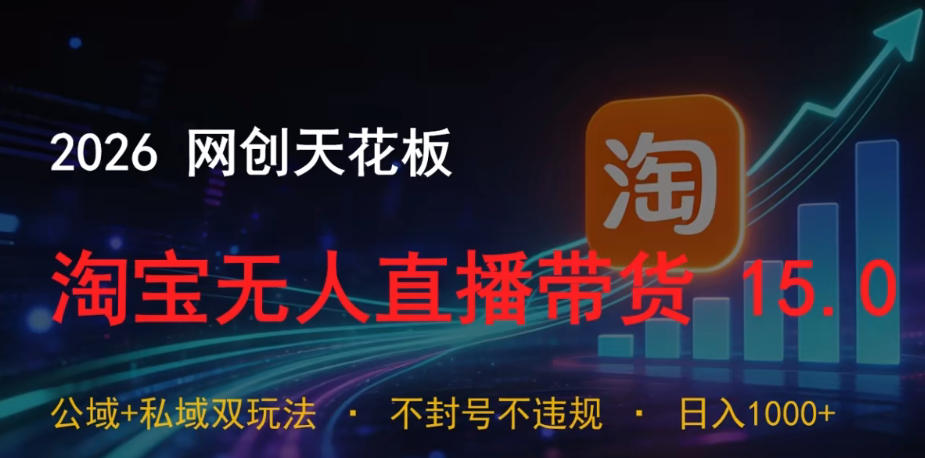 2026网创天花板，淘宝无人直播带货15.0，公域+私域双玩法，日入1k+，不违规不封号【揭秘】-冒泡网